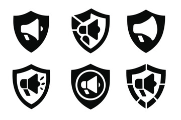 Obraz premium Cyber Shield Logos Grid. Cybersecurity for Digital Marketing and Advertising Platforms. Set Logo of Cyber Shield on Ads: Filled silhouette, Abstract geometric,