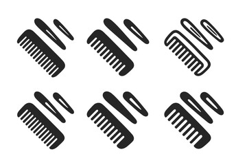 Fototapeta premium Haircutting Logo Variations. Haircutting comb and clips. Set Logo of Haircutting comb and clips: Fine-tooth precision comb. Icon set. harmonious logo