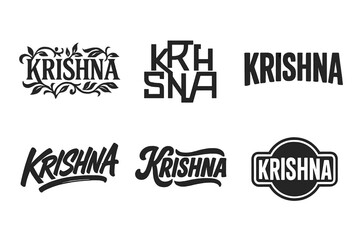 Obraz premium Krishna Sigil Variations. Krishna Sigil. Set lettering. harmonious lettering variations of the same emblematic concept, each with different artistic