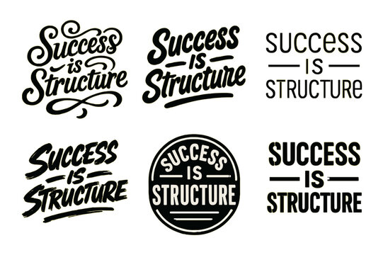 Diverse Lettering Emblems. Success is structure. Set lettering. harmonious lettering variations of the same emblematic concept, each with different artistic