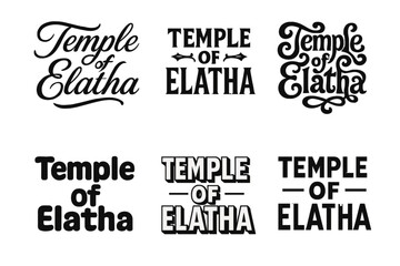 Fototapeta premium Temple of Elatha Lettering. Temple of Elatha. Set lettering. harmonious lettering variations of the same emblematic concept, each with different artistic