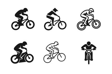 Fototapeta premium Dynamic BMX Logo Designs. BMX riding. Set Logo of BMX riding: biker performing jump trick. harmonious logo variations of the same emblematic concept, each with