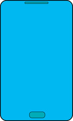 Modern smartphone device front view cyan screen with minimalist design