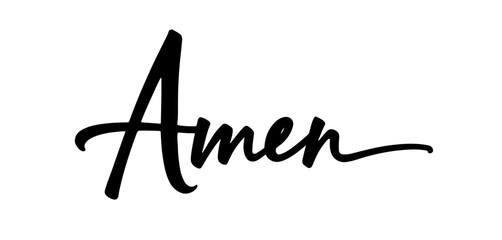 Amen — handwritten inscription in black ink calligraphy on transparent background