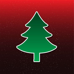 Fototapeta premium Green Christmas Tree Silhouette on Red to Black Gradient Background with Snow – Holiday Vector Design. This striking composition is ideal for greeting cards, seasonal banners, and design projects.