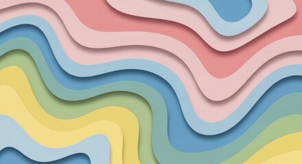 Abstract, layered, curving design with soft pastel colors creating a dimensional, flowing effect
