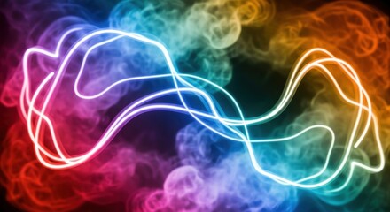 Abstract image of swirling colors with a glowing line forming a wave-like pattern over smoke