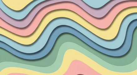 Abstract pastel layered wavy paper art with soft shadows creating a 3D effect