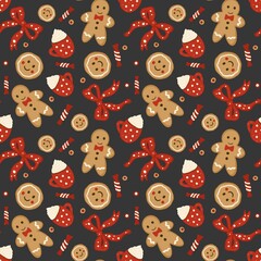 Holiday Celebration Pattern: Gingerbread Men, Bows, and Cocoa Cups
