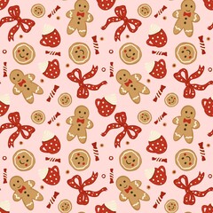 Holiday Celebration Pattern: Gingerbread Men, Bows, and Cocoa Cups