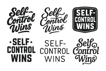 Lettering Variations Grid. Self-Control Wins. Set lettering. harmonious lettering variations of the same emblematic concept, each with different artistic