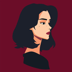 Stylish Woman Profile Vector, Elegant Female Portrait Illustration, Minimalist Flat Art Design
