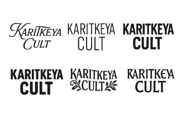 Fototapeta premium Kartikeya Lettering Variations. Karitkeya Cult. Set lettering. harmonious lettering variations of the same emblematic concept, each with different artistic
