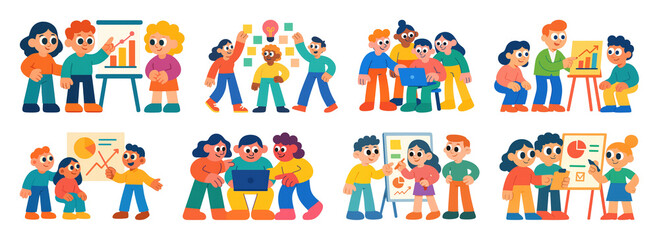 Fototapeta premium PNG Colorful teamwork collaboration illustration, element set on transparent background