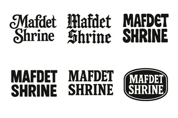 Obraz premium Diverse Lettering Styles. Mafdet Shrine. Set lettering. harmonious lettering variations of the same emblematic concept, each with different artistic