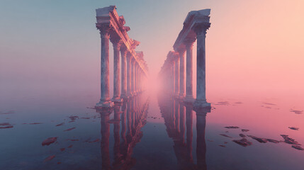 Fototapeta premium Surreal Ancient Columns Reflecting in Water