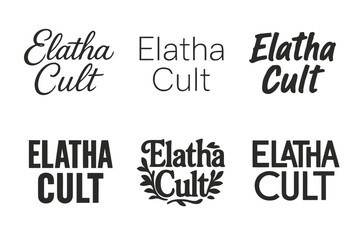 Obraz premium Elatha Lettering Variations. Elatha Cult. Set lettering. harmonious lettering variations of the same emblematic concept, each with different artistic