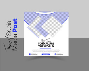 travel post banner traveling template vector design Modern travel social media post vacation, holiday, tourism or summer holiday tour online marketing flyer