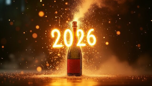 A bottle of wine with the year "2026" written on it.