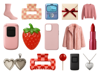 PNG Trendy pink aesthetic collection, element set on transparent background