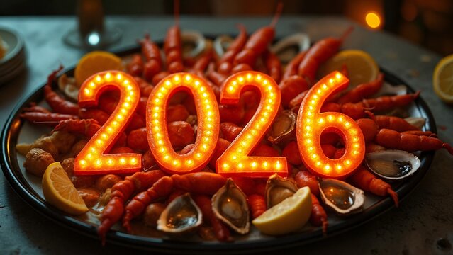 A plate of food with the numbers "2026" on it.