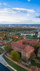 Aerial view of Malbork Castle along the Nogat River, Poland