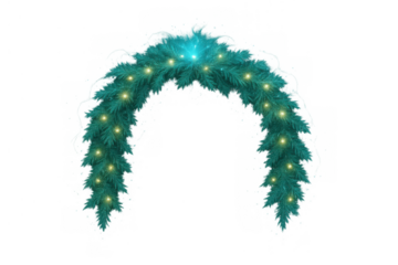 Christmas garland arch decorating holiday season with glowing lights, transparent background