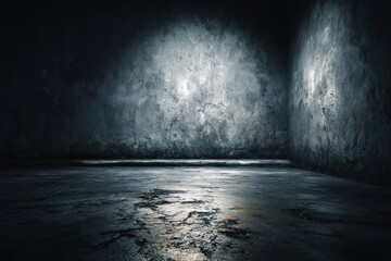 Fototapeta premium Grungy Black and Silver Corner Room with Reflected Light Abstract Interior Space Design Metallic Dark Backdrop Moody Industrial Wall Texture