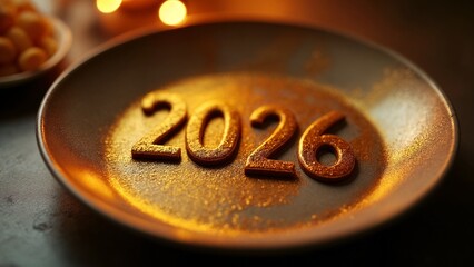 A close-up shot of a bronze plate with the numbers 2026 on it.