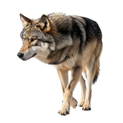 Obraz premium A realistic wolf with sharp eyes scanning the wilderness for prey, full body in detailed 4K quality, showcasing strength and natural beauty.