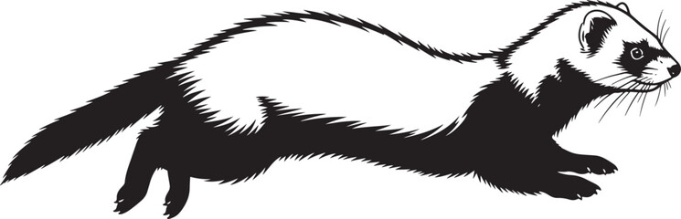 Dynamic ferret silhouette running forward capturing the essence of agility and playfulness for general design needs