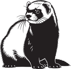 Black and white artistic rendering of a curious ferret showing distinct features and fur detail