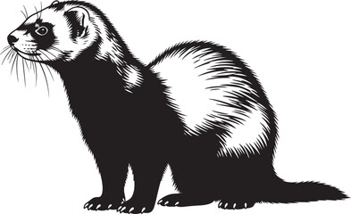 Detailed line art portrait of a curious ferret posed in profile showing its fur pattern