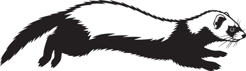Dynamic silhouette of a ferret in mid-leap capturing the essence of agile movement and playfulness