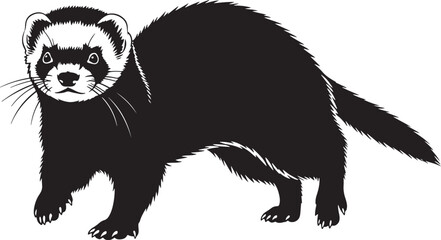 Detailed outline of a black ferret standing alert with whiskers and tail visible ready for action
