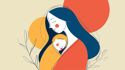 Loving Mother Cuddling Baby Vector Illustration for Parenting Blogs and Childcare Sites