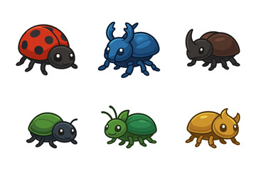 Cartoon bugs icons, insect, beetle, nature, cute, wildlife
