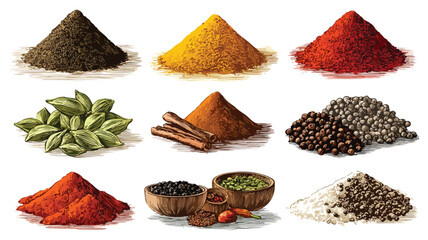 Diverse Range of Spices and Seasonings in Abundance Vector Illustration