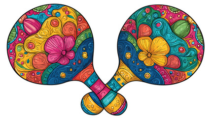 Colorful Mexican Maracas with Vibrant Ornaments Cartoon Illustration