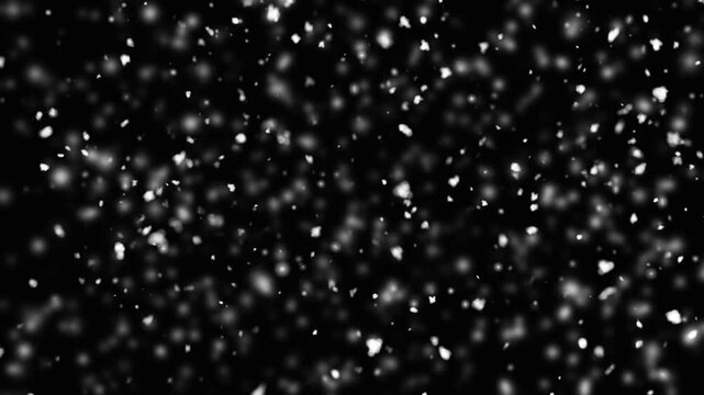 realistic snow flakes falling animation on a black screen background, perfect for winter themes, Christmas videos, festive intros, overlays, and background effects. Winter Snowfall Overlay.
