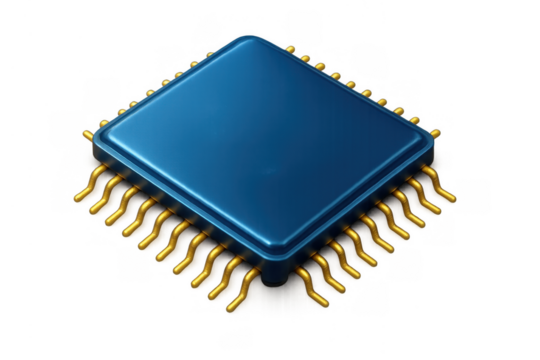 Cpu microchip icon representing electronics hardware, processing data, and computer technology with transparent background