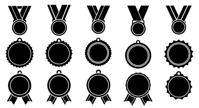 Collection of elegant award medals and ribbons signifying achievement and victory