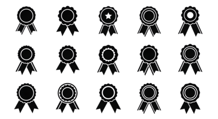 Collection of modern award ribbons and rosettes for achievement recognition and success