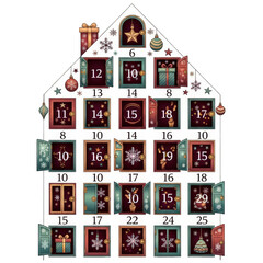 Illustrated Christmas Advent Calendar Shaped Like a House.