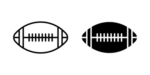Rugby icon set. A set of simple American football icons in outline and solid silhouette style, ideal for sports themed designs. Great for websites, applications. Isolated on white background.