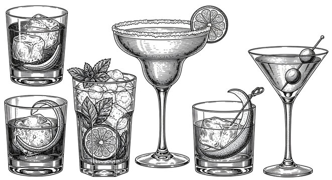 Classic cocktails collection vintage engraving style refresh your bar menu with these timeless drink illustrations