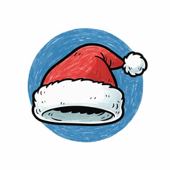 Santa Claus hat illustration in red and white on blue background  
