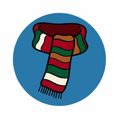 Colorful striped scarf on blue circular background  