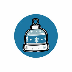 Christmas bell illustration with snowflakes and blue background  