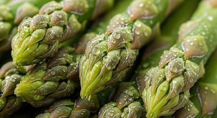 Fresh green asparagus spears, close-up view, healthy vegetable, spring harvest.
